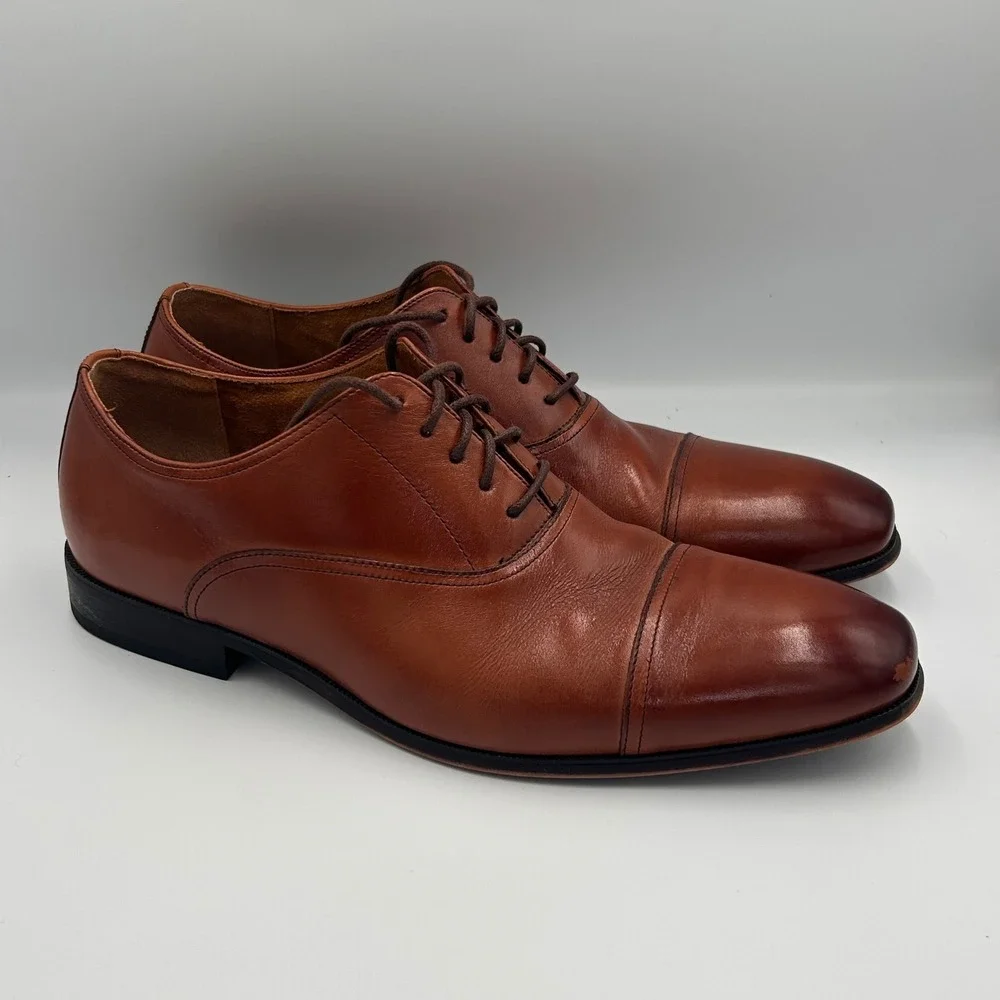 Florsheim Mens Cognac Brown Leather Cap Toe Oxford Dress Shoes 10D